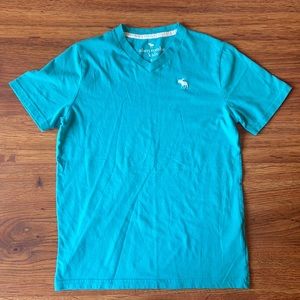 abercrombie kids boys teal blue v neck size 13/14